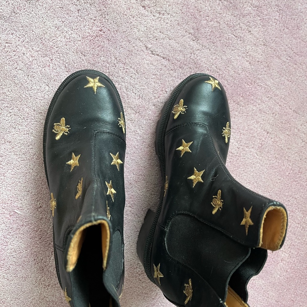 Black Ankle Boots with Star and Bee Embroidery - Picture 8 of 10